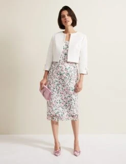 Cotton Rich Collarless Bow Short Jacket 22 Cotton Rich Collarless Bow Short Jacket -Marks And Spencer Shop Cotton Rich Collarless Bow Short Jacket 2