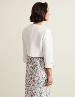 Cotton Rich Collarless Bow Short Jacket 23 Cotton Rich Collarless Bow Short Jacket -Marks And Spencer Shop Cotton Rich Collarless Bow Short Jacket 3