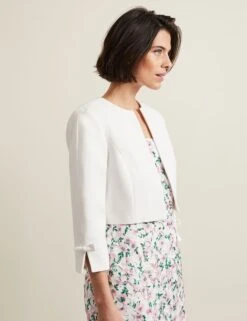 Cotton Rich Collarless Bow Short Jacket 24 Cotton Rich Collarless Bow Short Jacket -Marks And Spencer Shop Cotton Rich Collarless Bow Short Jacket 4