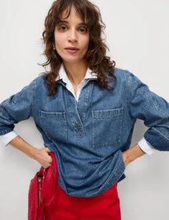 Cotton Rich Denim Regular Fit Shirt -Marks And Spencer Shop Cotton Rich Denim Regular Fit Shirt 3