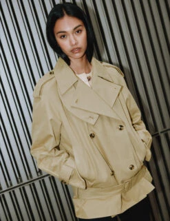 Cotton Rich Double Breasted Short Trench Coat