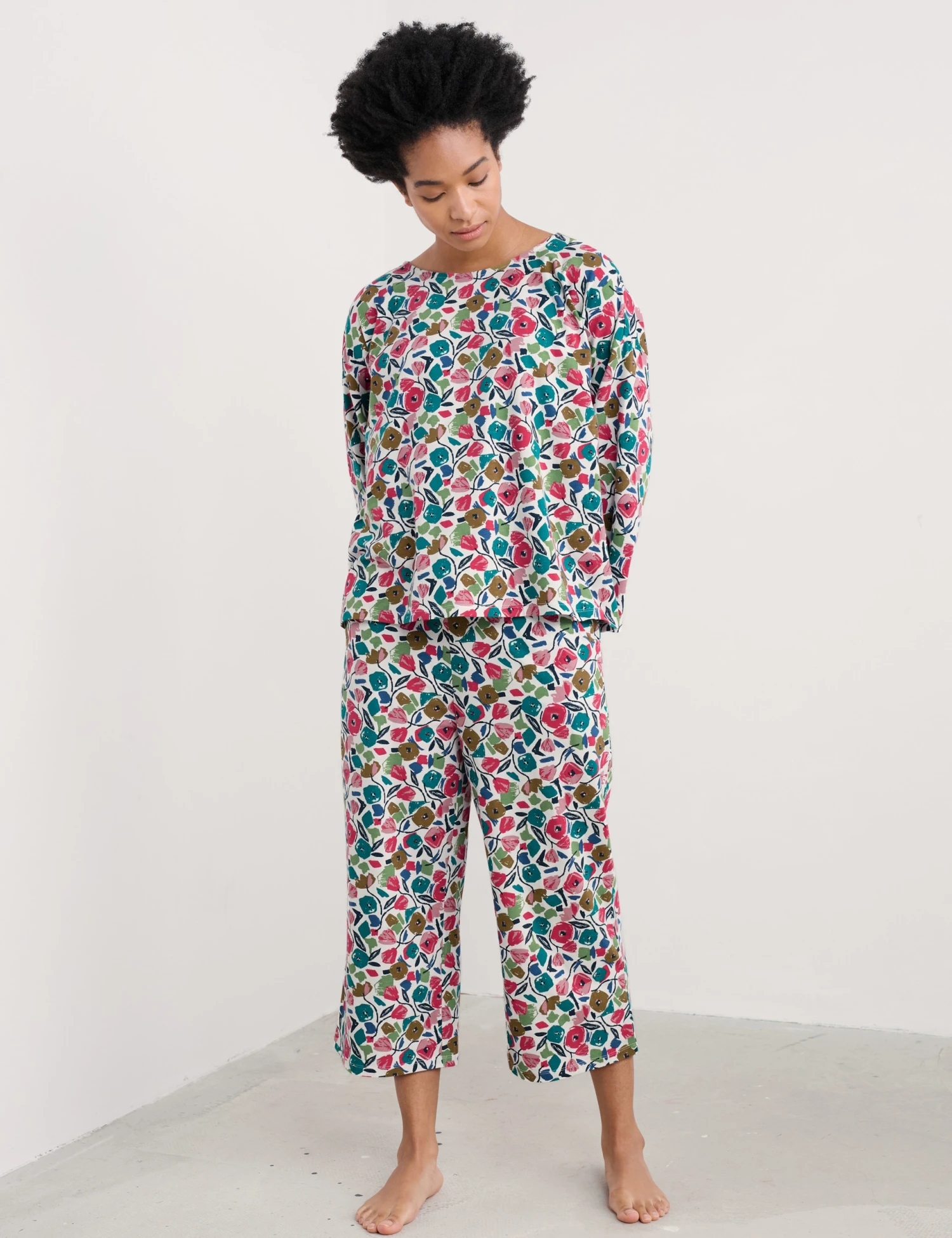 Cotton Rich Floral Cropped Pyjama Set 1 Cotton Rich Floral Cropped Pyjama Set