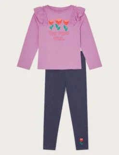 MONSOON Cotton Rich Floral Top & Bottom Outfit (3-13 Yrs)
