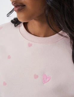 Cotton Rich Heart Print Crew Neck Sweatshirt -Marks And Spencer Shop Cotton Rich Heart Print Crew Neck Sweatshirt 4