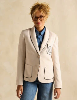 Joules Cotton Rich Herringbone Shawl Collar Blazer