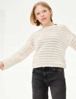 Cotton Rich Knitted Jumper (6-16 Yrs) -Marks And Spencer Shop Cotton Rich Knitted Jumper 6 16 Yrs 1 3