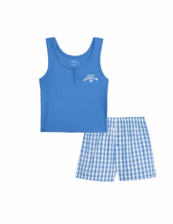 Cotton Rich Printed Gingham Short Pyjamas (6-16 Yrs)