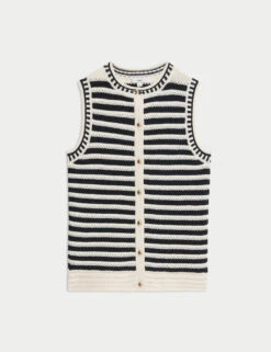 Cotton Rich Striped Knitted Waistcoat -Marks And Spencer Shop Cotton Rich Striped Knitted Waistcoat 1