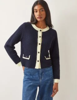 MONSOON Cotton Rich Textured Collarless Knitted Jacket