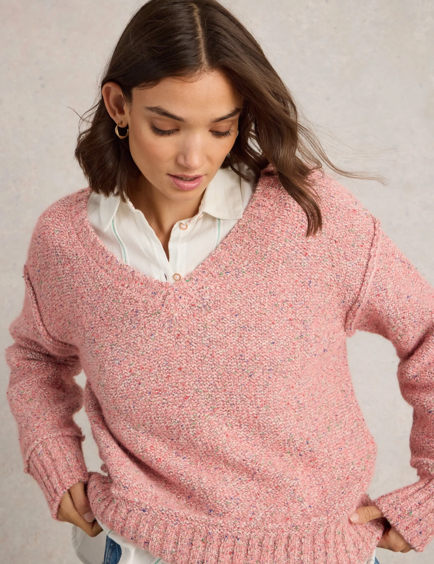 WHITE STUFF Cotton Rich Textured V-Neck Jumper 1 WHITE STUFF Cotton Rich Textured V-Neck Jumper