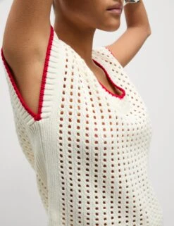 Cotton Rich Textured V-Neck Knitted Vest