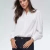 Crew Neck Button Through Puff Sleeve Blouse 8 Crew Neck Button Through Puff Sleeve Blouse -Marks And Spencer Shop Crew Neck Button Through Puff Sleeve Blouse