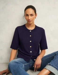 Crew Neck Cardigan With Wool -Marks And Spencer Shop Crew Neck Cardigan with Wool 5