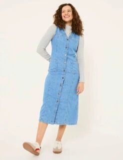 Denim V-Neck Button Through Midi Shift Dress