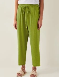 MONSOON Drawstring Straight Leg Trousers With Linen