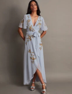 MONSOON Embellished V-Neck Maxi Wrap Dress