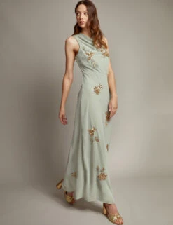 MONSOON Embroidered Cowl Neck Maxi Wrap Dress