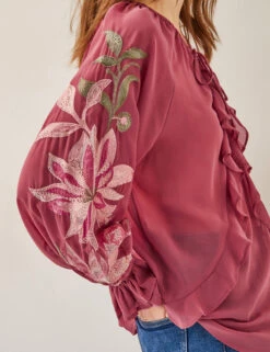 MONSOON Embroidered Tie Neck Blouse -Marks And Spencer Shop Embroidered Tie Neck Blouse 2