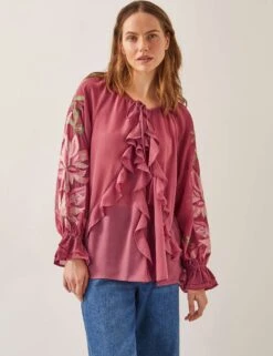 MONSOON Embroidered Tie Neck Blouse