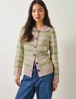 MONSOON Fair Isle Collared Cardigan With Wool