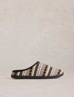 WHITE STUFF Fair Isle Faux Fur Lined Mule Slippers