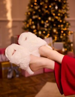 Faux Fur Crossover Slider Slippers