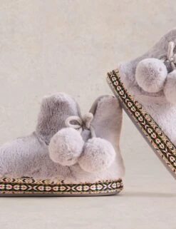 WHITE STUFF Faux Fur Pom Pom Slipper Boots -Marks And Spencer Shop Faux Fur Pom Pom Slipper Boots 3