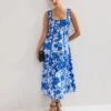 Floral Printed Square Neck Midi Tea Dress