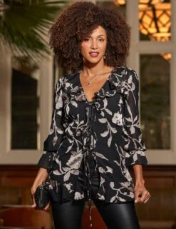 Floral V-Neck Ruffle Longline Blouse -Marks And Spencer Shop Floral V Neck Ruffle Longline Blouse 2