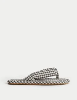 Gingham Open Toe Thong Slippers