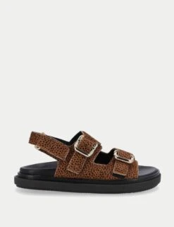 ALOHAS Harper Suede Leopard Print Footbed Sandals