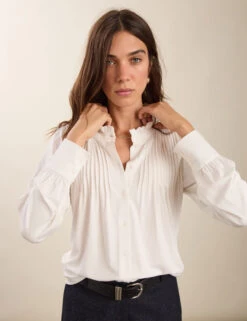 High Neck Relaxed Pintuck Blouse