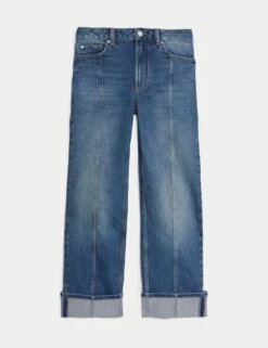 High Waisted Straight Leg Turn Up Jeans -Marks And Spencer Shop High Waisted Straight Leg Turn Up Jeans 1