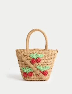 Kids' Cherry Straw Basket Bag