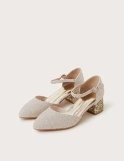 MONSOON Kids' Glitter Ankle Strap Heeled Shoes (1 Large - 6 Large)