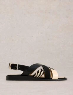WHITE STUFF Leather Animal Print Flat Wedge Sandals