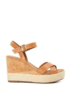 Dune London Leather Ankle Strap Wedge Sandals