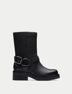 Clarks Leather Buckle Flat Boots