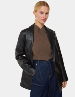 Whistles Leather Double Breasted Waisted Blazer
