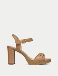Geox Leather Horse-Bit Ankle Strap Block Heel Sandals
