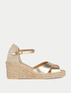 Geox Leather Metallic Wedge Sandals