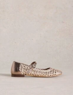 WHITE STUFF Leather Metallic Woven Ballerina