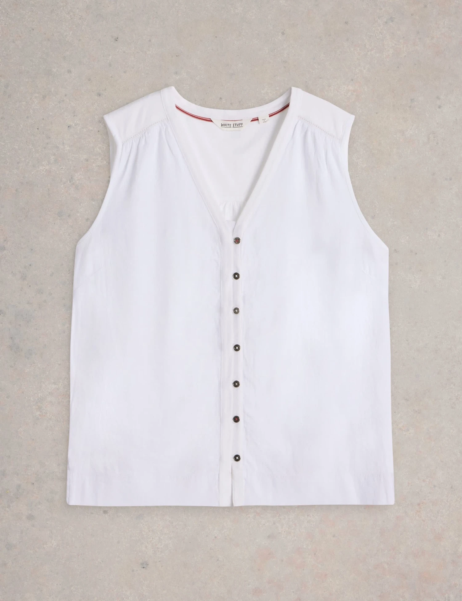 WHITE STUFF Linen Blend Button Detail V-Neck Vest 2 WHITE STUFF Linen Blend Button Detail V-Neck Vest - Image 2