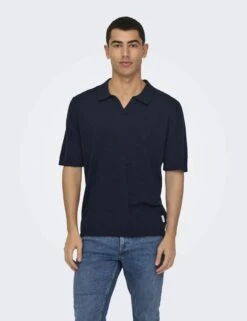 Only & Sons Linen Blend Knitted Polo Shirt