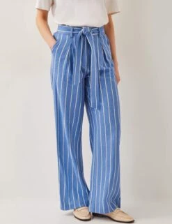 MONSOON Linen Blend Striped Straight Leg Trousers