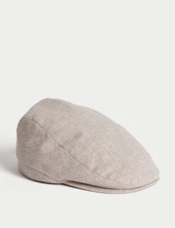 Linen Cotton Checked Flatcap