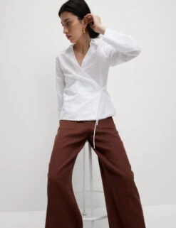 Linen Rich Collared Tie Front Shirt -Marks And Spencer Shop Linen Rich Collared Tie Front Shirt 3