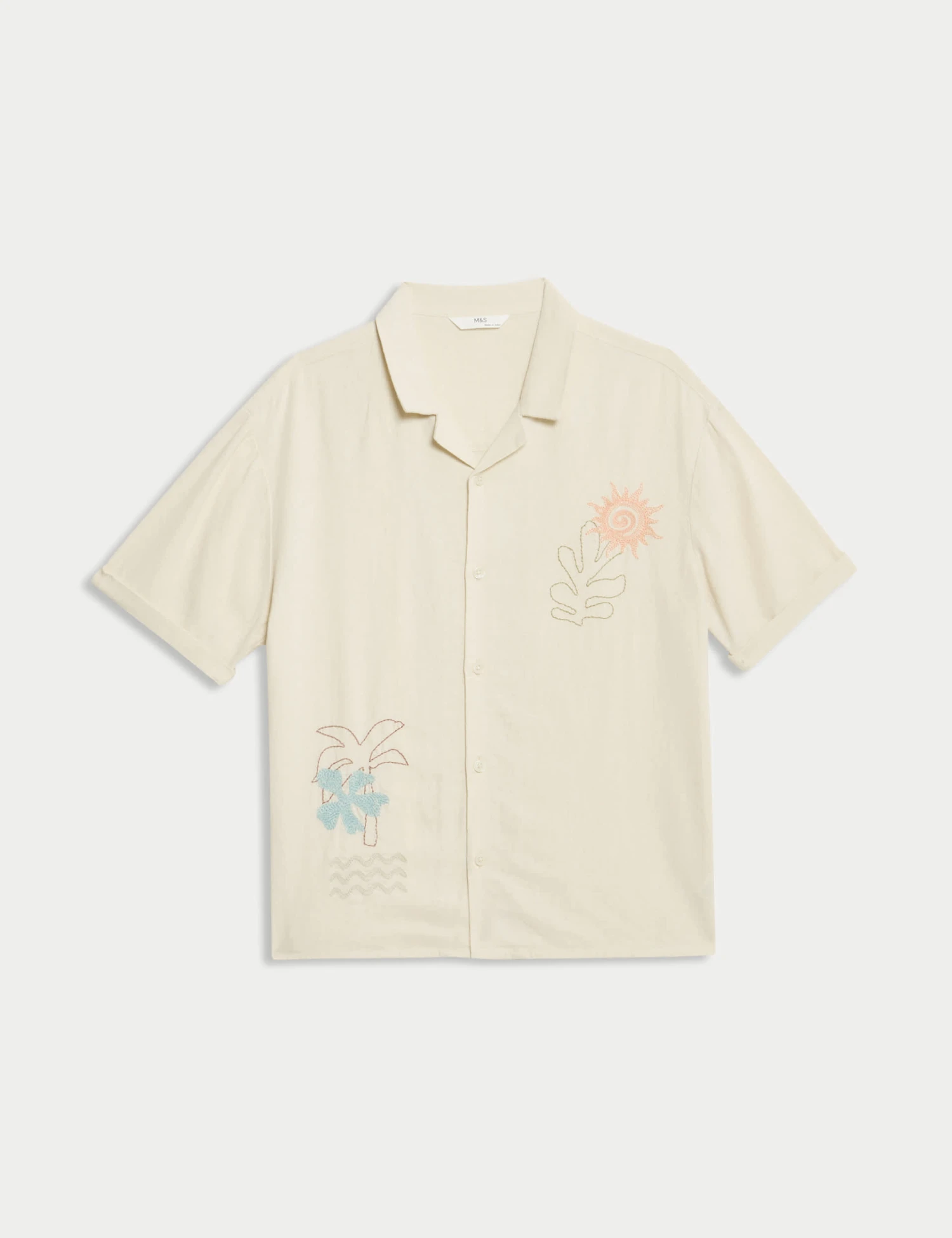 Linen Rich Embroidered Shirt (6-16 Yrs) 2 Linen Rich Embroidered Shirt (6-16 Yrs) - Image 2