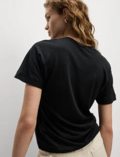 Linen Rich Embroidered T-Shirt -Marks And Spencer Shop Linen Rich Embroidered T Shirt 3