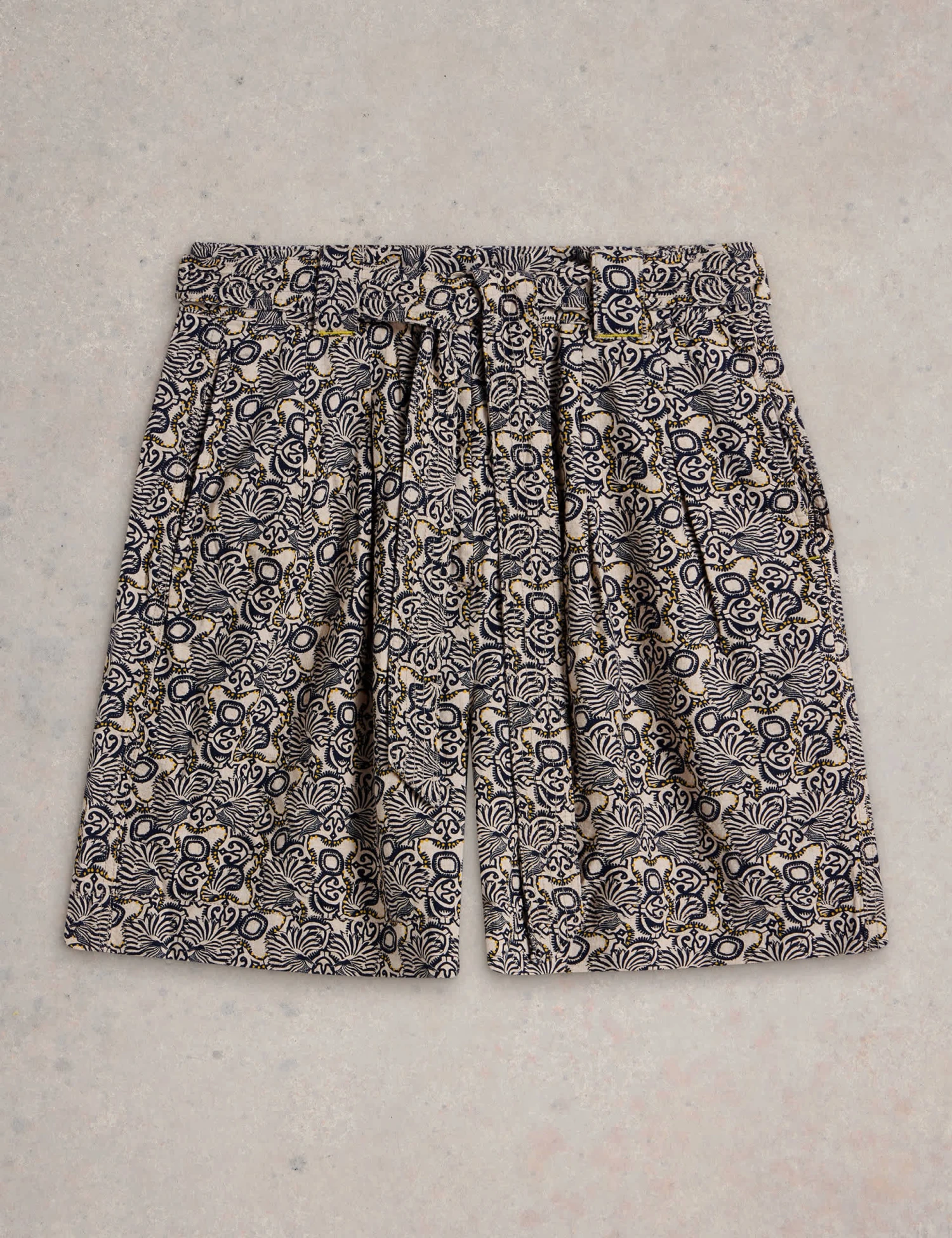 WHITE STUFF Linen Rich Printed Belted Pleat Front Shorts 2 WHITE STUFF Linen Rich Printed Belted Pleat Front Shorts - Image 2